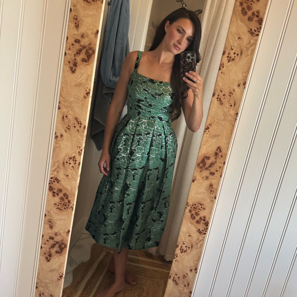 Zac Posen Green and Black Floral Midi Dress